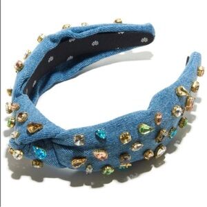 Lele Sadoughi Denim Knotted Crystal Candy Jeweled Embellished Headband NWOT